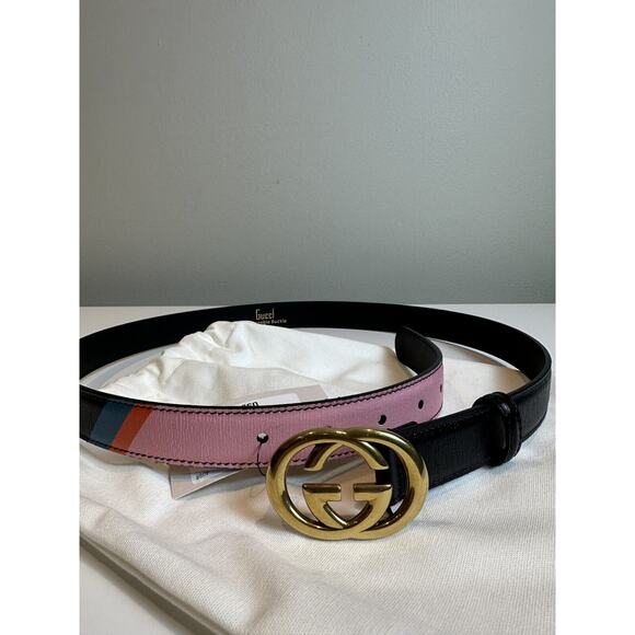100% Authentic New Gucci Leather Belt Size 90 Black/Pink